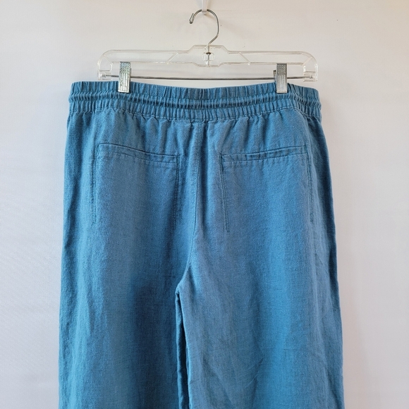 Athleta Retreat Wide Leg Linen Pants Size 14 Borealis Blue Straight Leg Resort - Picture 10 of 14